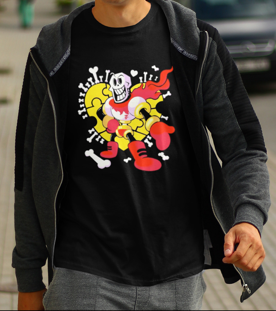 Papyrus Bonetrousle 10th Anniversary Undertale Puzzle Heart Skeleton T-Shirt