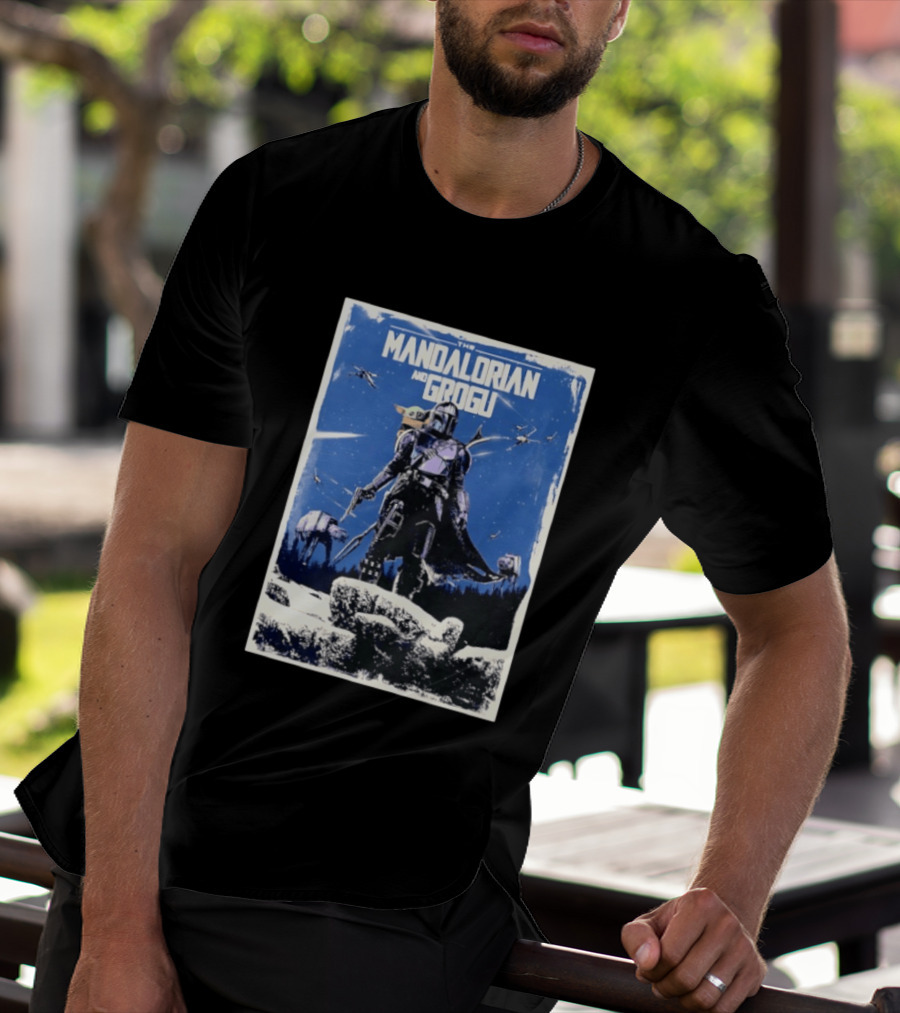 The Mandalorian And Grogu Star Wars Baby Yoda Scene With AT AT And X Wings T-Shirt