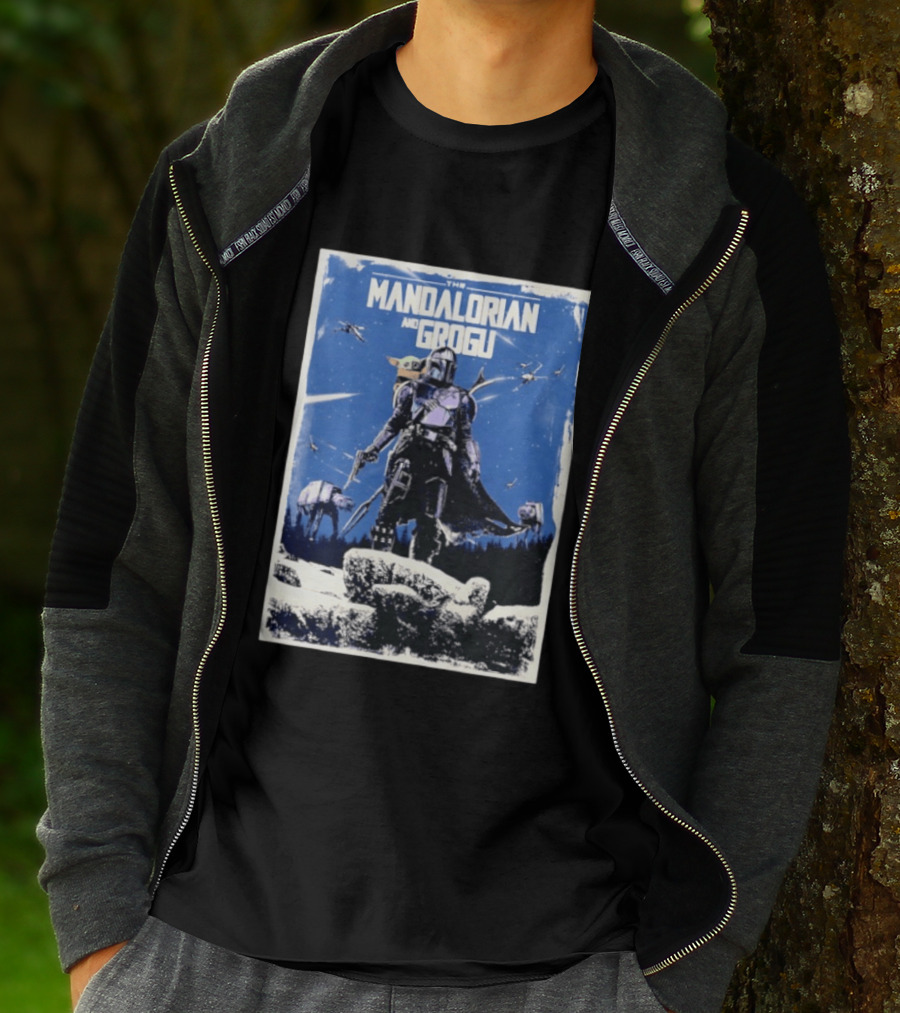 The Mandalorian And Grogu Star Wars Baby Yoda Scene With AT AT And X Wings T-Shirt
