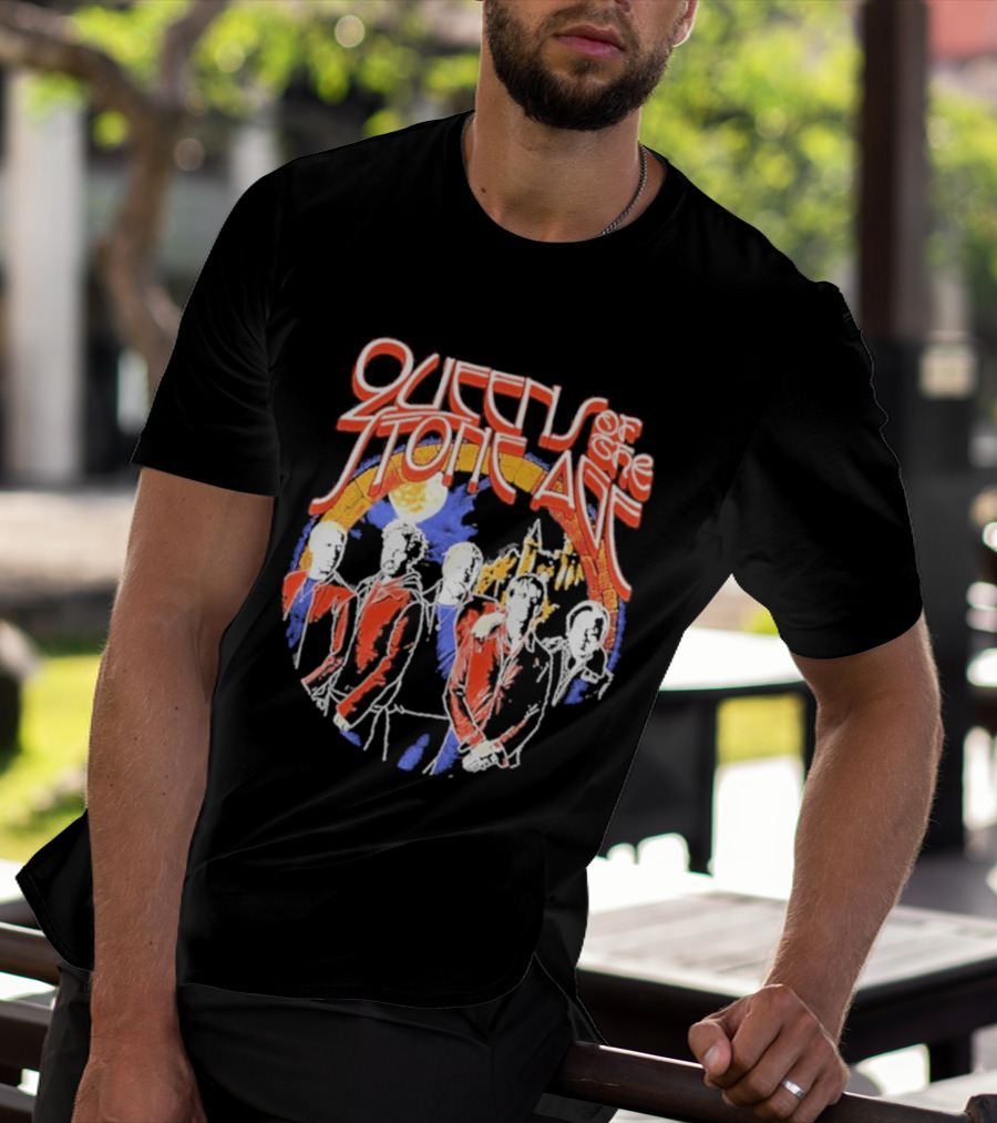 Queens Of The Stone Age Band Silhouette Vintage Rainbow Circle T-Shirt