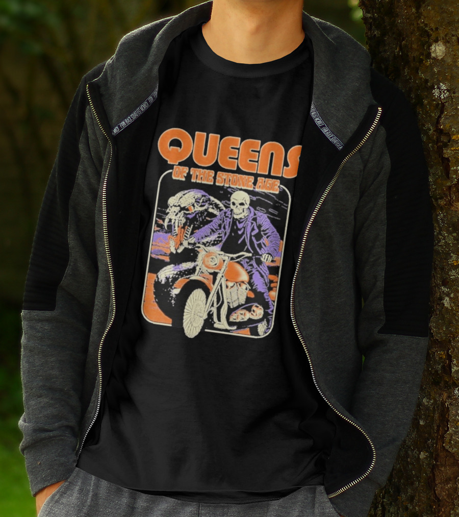 Queens Of The Stone Age Skeleton Rider Snake Motorcycle Adventure T-Shirt