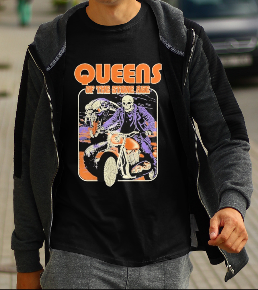 Queens Of The Stone Age Skeleton Rider Snake Motorcycle Adventure T-Shirt