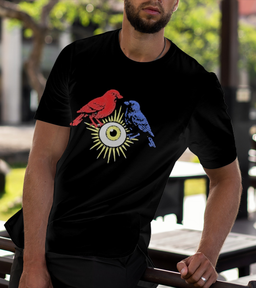 Upchurch Creeker III Red Blue Birds Sun Eye Motif T-Shirt