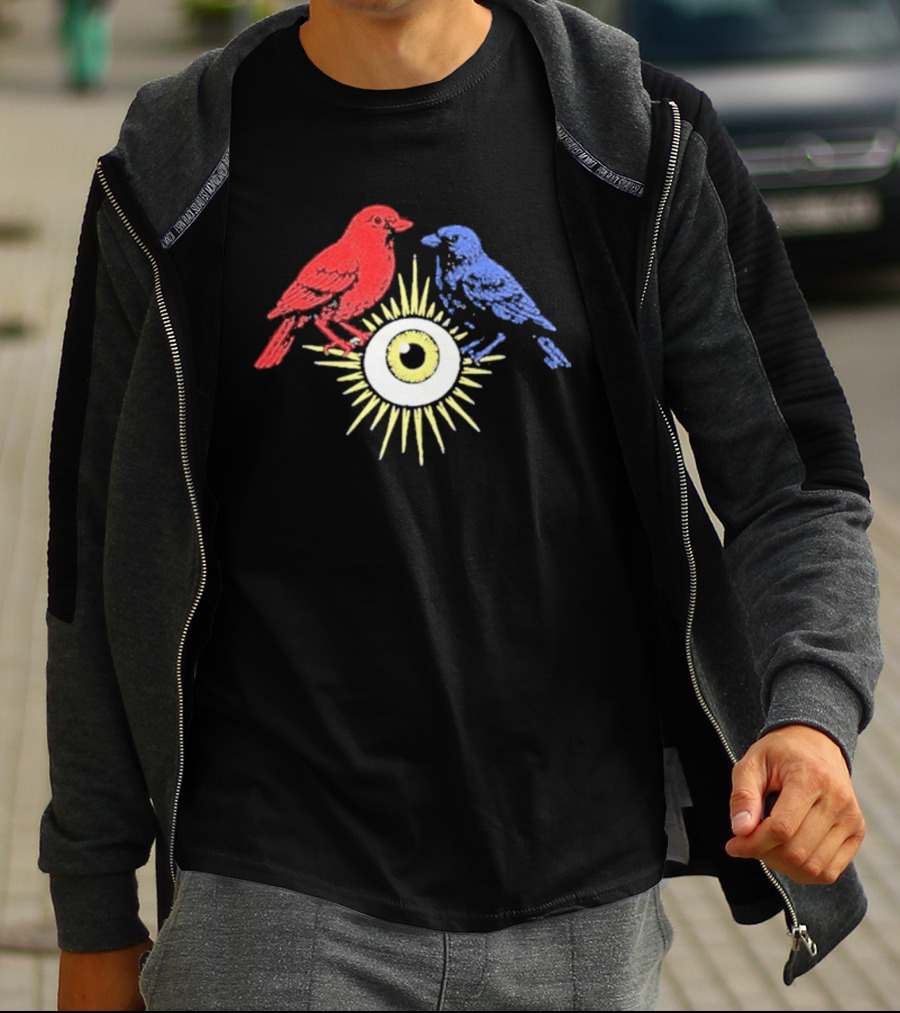 Upchurch Creeker III Red Blue Birds Sun Eye Motif T-Shirt