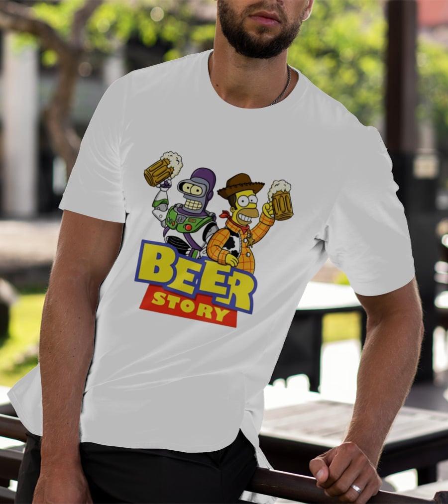 Bender Homer Simpson Beer Story Futurama Buzz Lightyear Woody T-Shirt