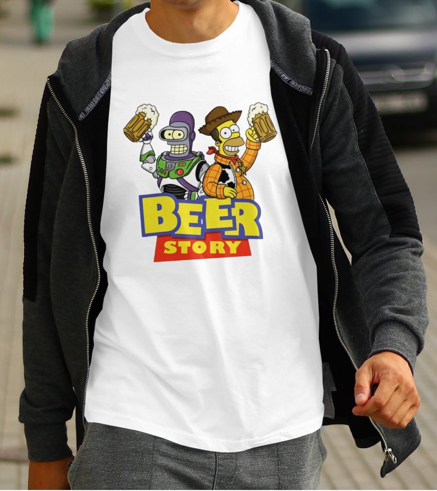 Bender Homer Simpson Beer Story Futurama Buzz Lightyear Woody T-Shirt