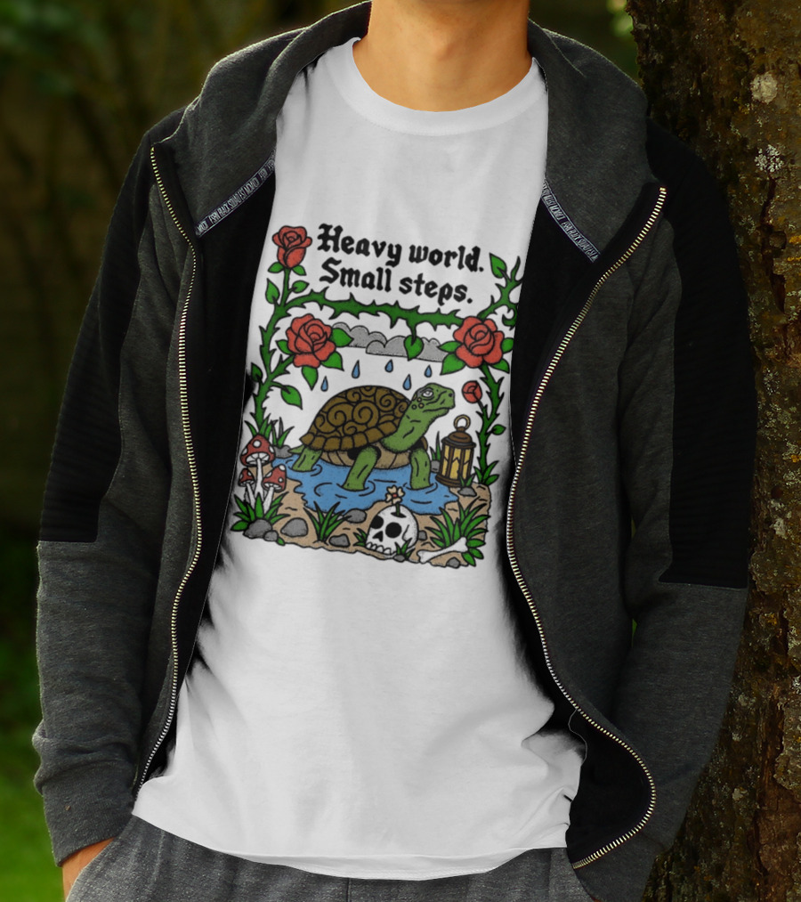 Heavy World Small Steps Turtle Lantern Roses T-Shirt