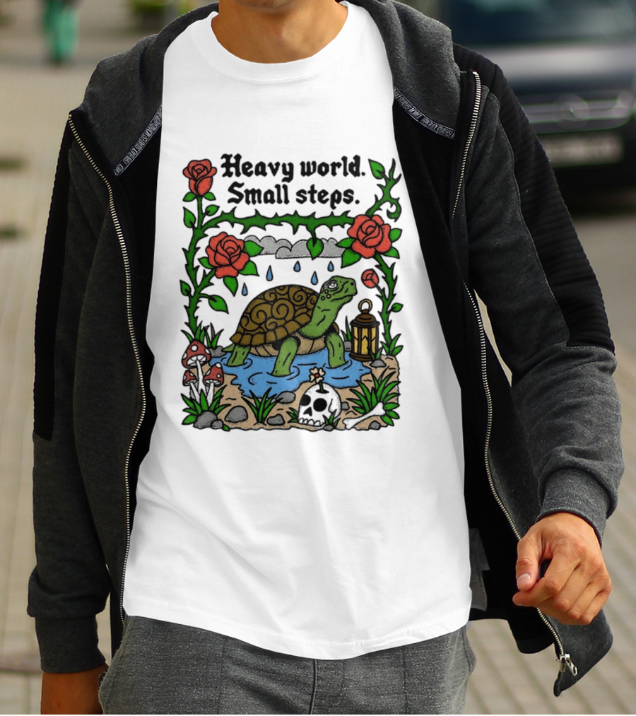Heavy World Small Steps Turtle Lantern Roses T-Shirt