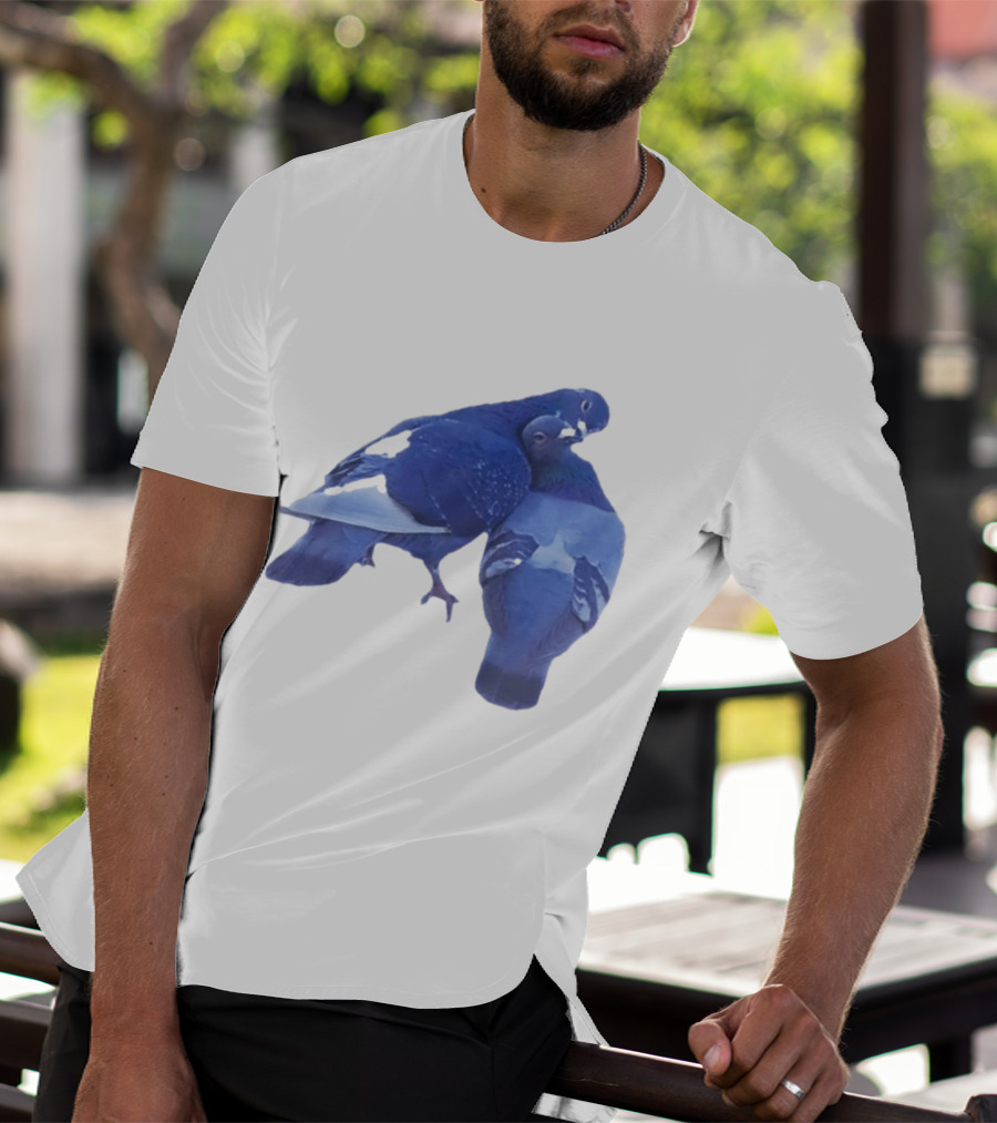 Love Doves Sports Banger Blue Pigeons Embrace T-Shirt