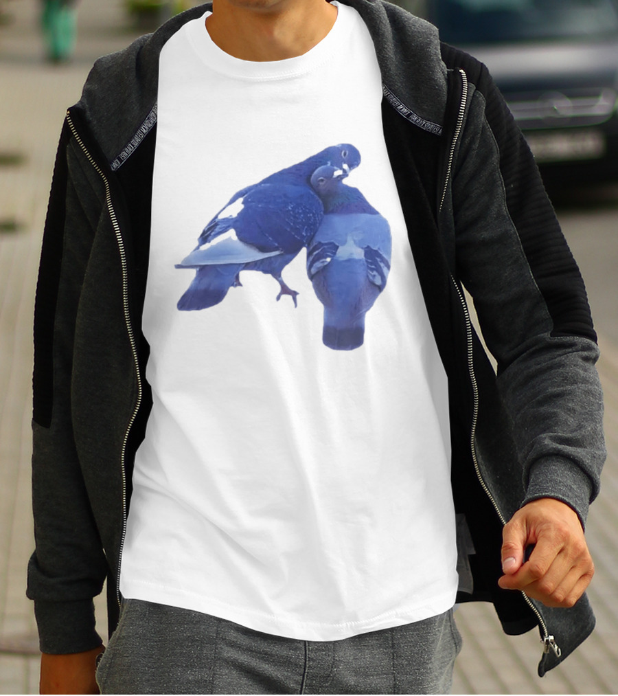 Love Doves Sports Banger Blue Pigeons Embrace T-Shirt