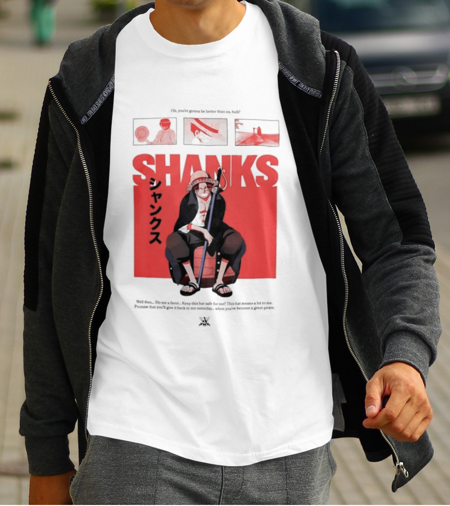 One Piece Shanks Luffy Straw Hat Pirates Manga Panels T-Shirt