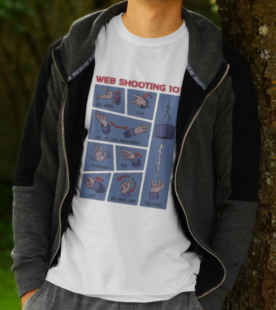 Web Shooting 101 Go Web Fly Up Up And Away Shazam Go Tallyho T-Shirt