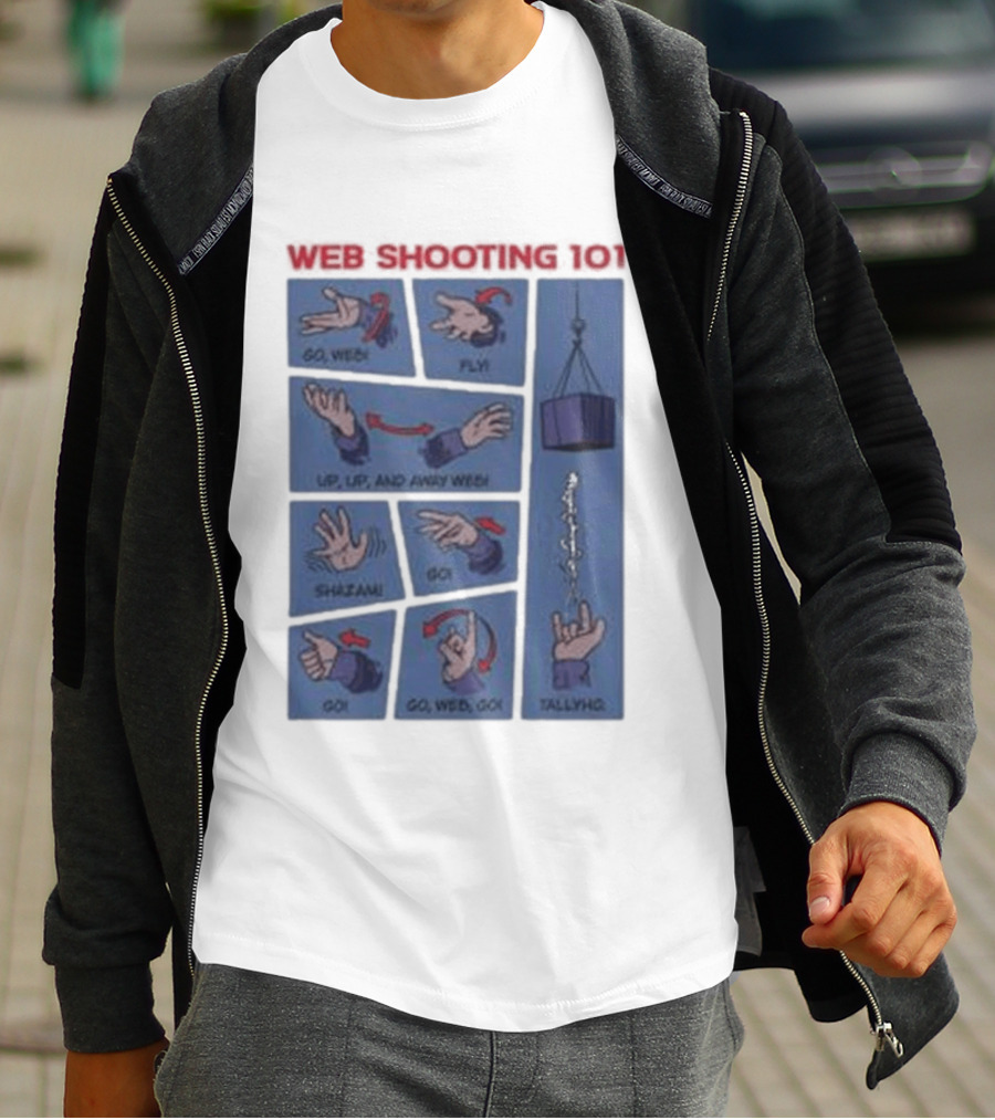 Web Shooting 101 Go Web Fly Up Up And Away Shazam Go Tallyho T-Shirt