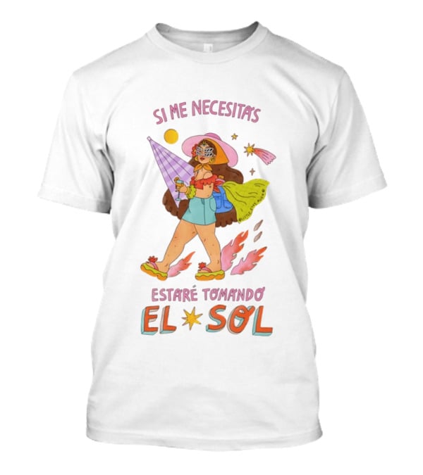 Si Me Necesitas Estaré Tomando El Sol Mujer Con Sombrero De Verano Y Cóctel Retro Vacaciones T-Shirt