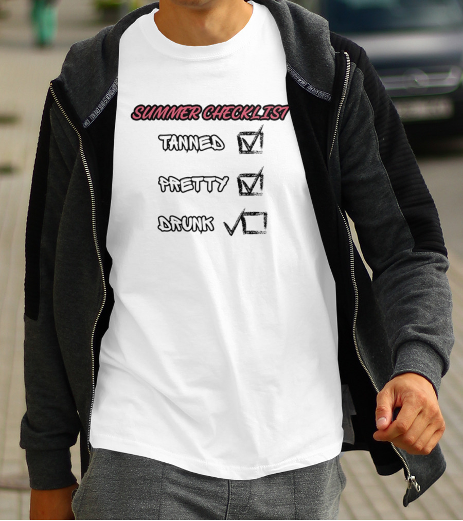 Summer Checklist Tanned Pretty Drunk Vacation Humor T-Shirt