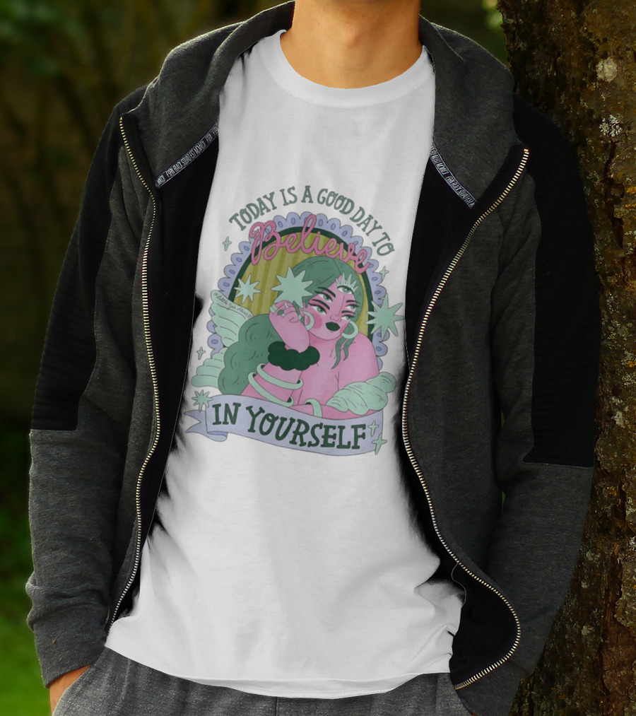 Today Is A Good Day To Believe In Yourself Celestial Character With Wings And Stars T-Shirt