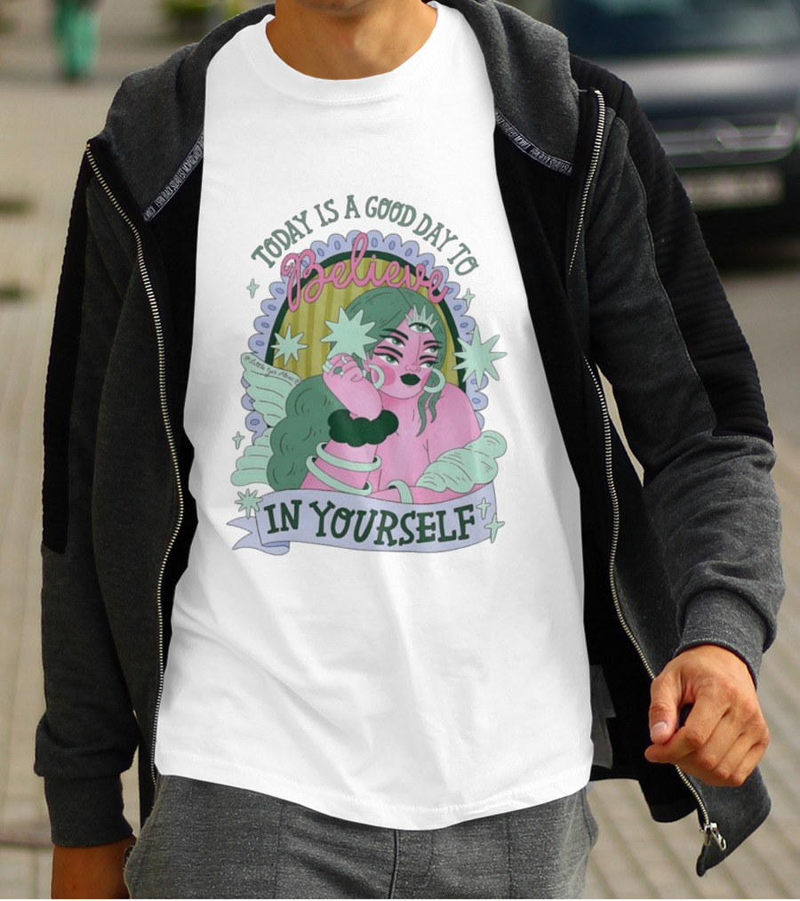 Today Is A Good Day To Believe In Yourself Celestial Character With Wings And Stars T-Shirt