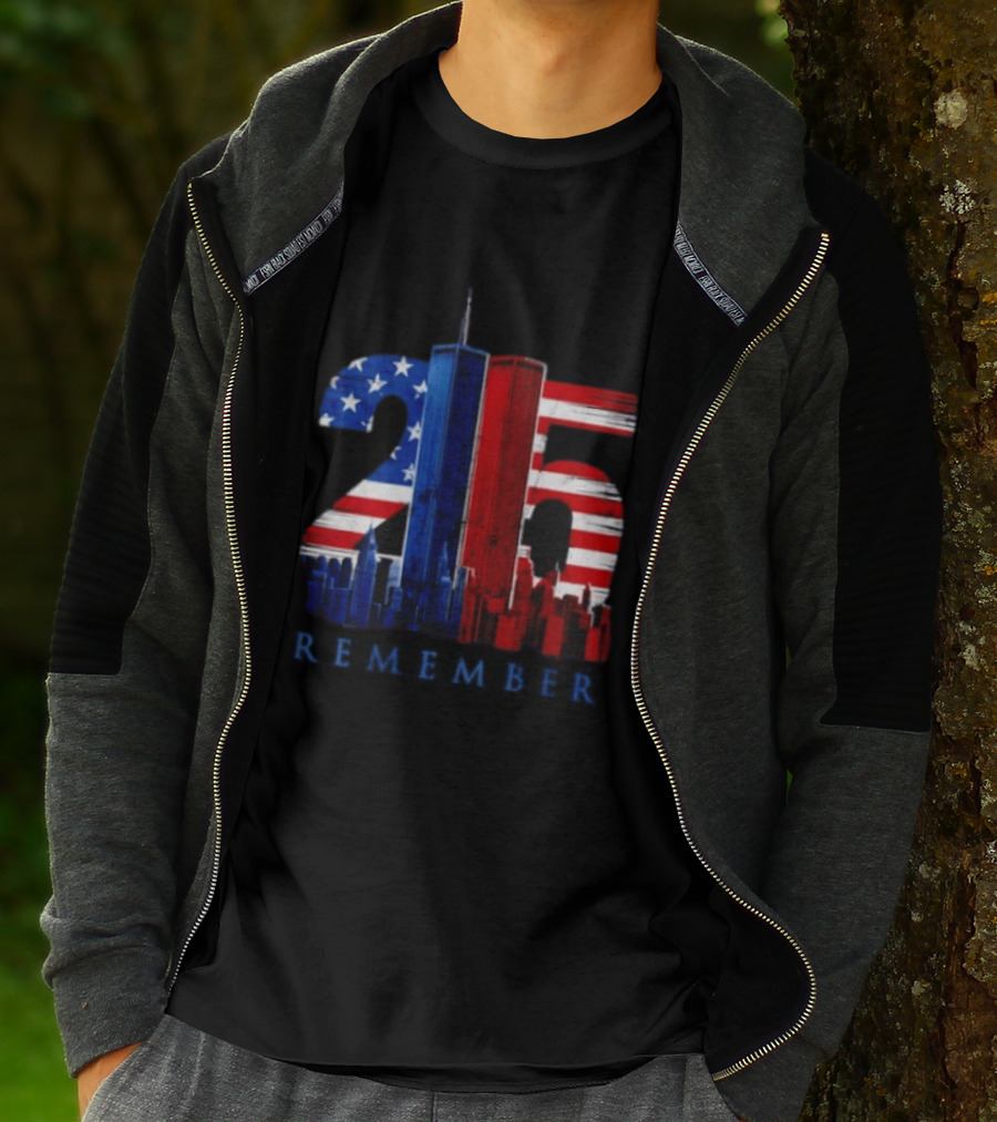 25th Anniversary Remember Twin Towers American Flag T-Shirt