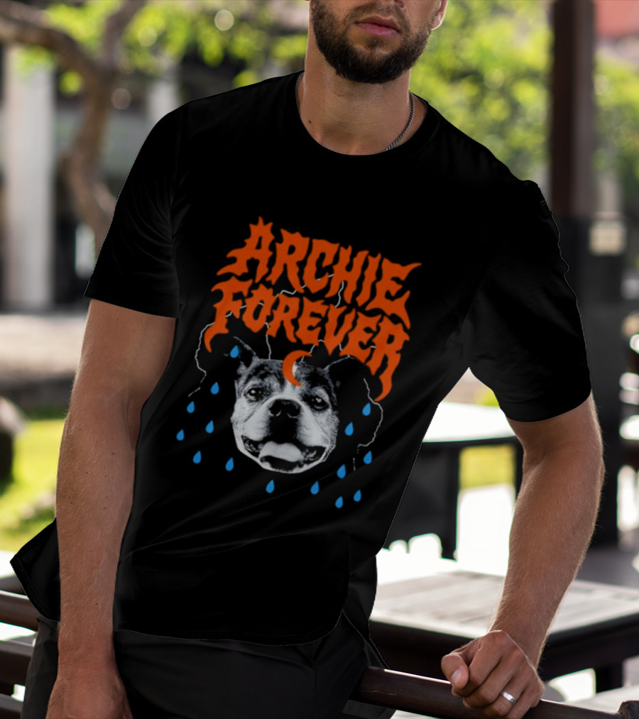 Archie Forever Dog Memorial Pet Tribute With Teardrops And Crescent Moon T-Shirt