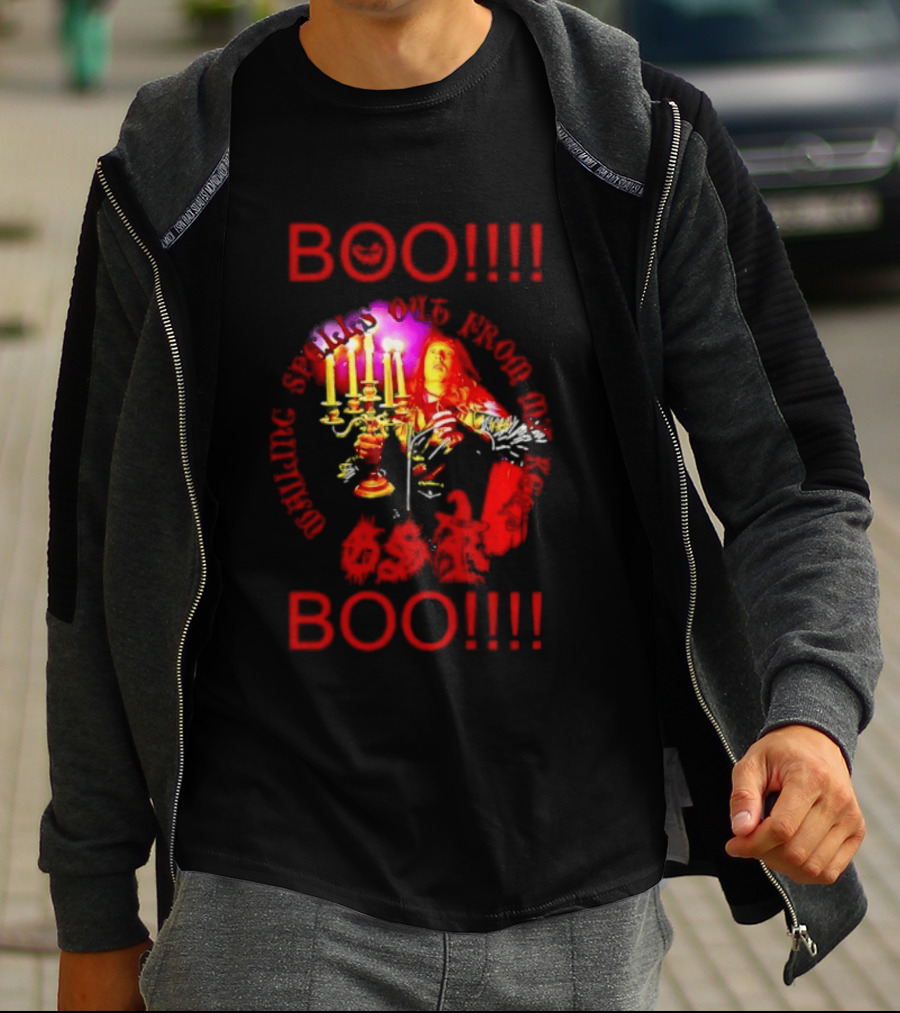 BOO Wailing Spells Out From My Keep Boo Candelabra Portrait Halloween T-Shirt