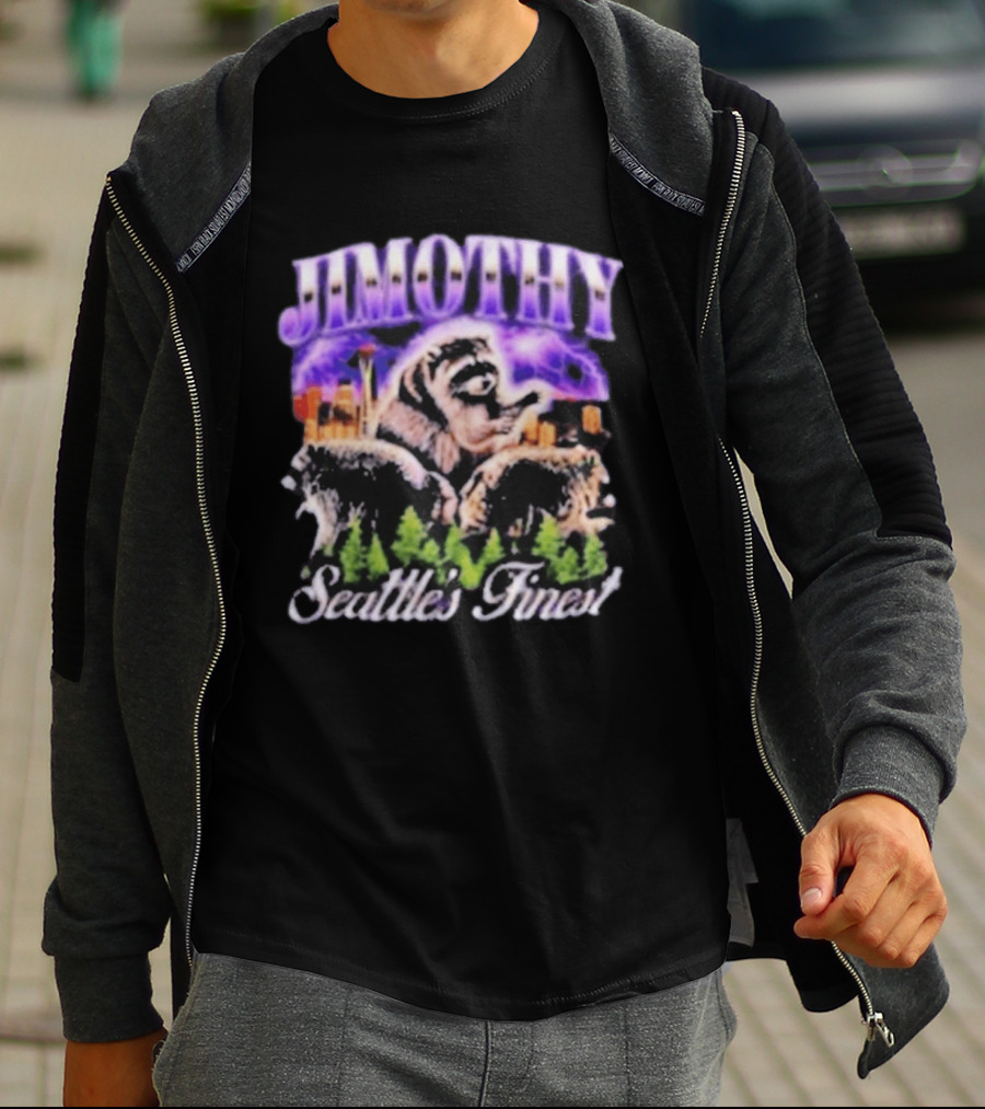 Jimothy Raccoon Seattle Skyline Adventure Forest Scene T-Shirt