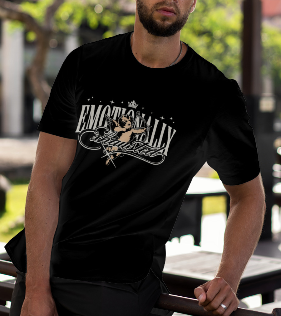 Emotionally Exhausted Cupid Angel With Crown And Stars T-Shirt