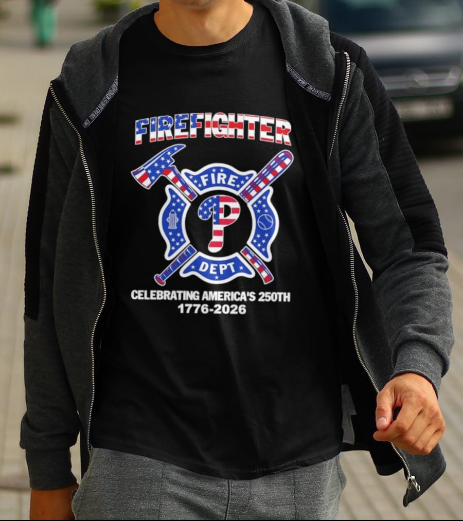Phillies Firefighter Fire Dept Celebrating America's 250th Anniversary 1776 2026 T-Shirt