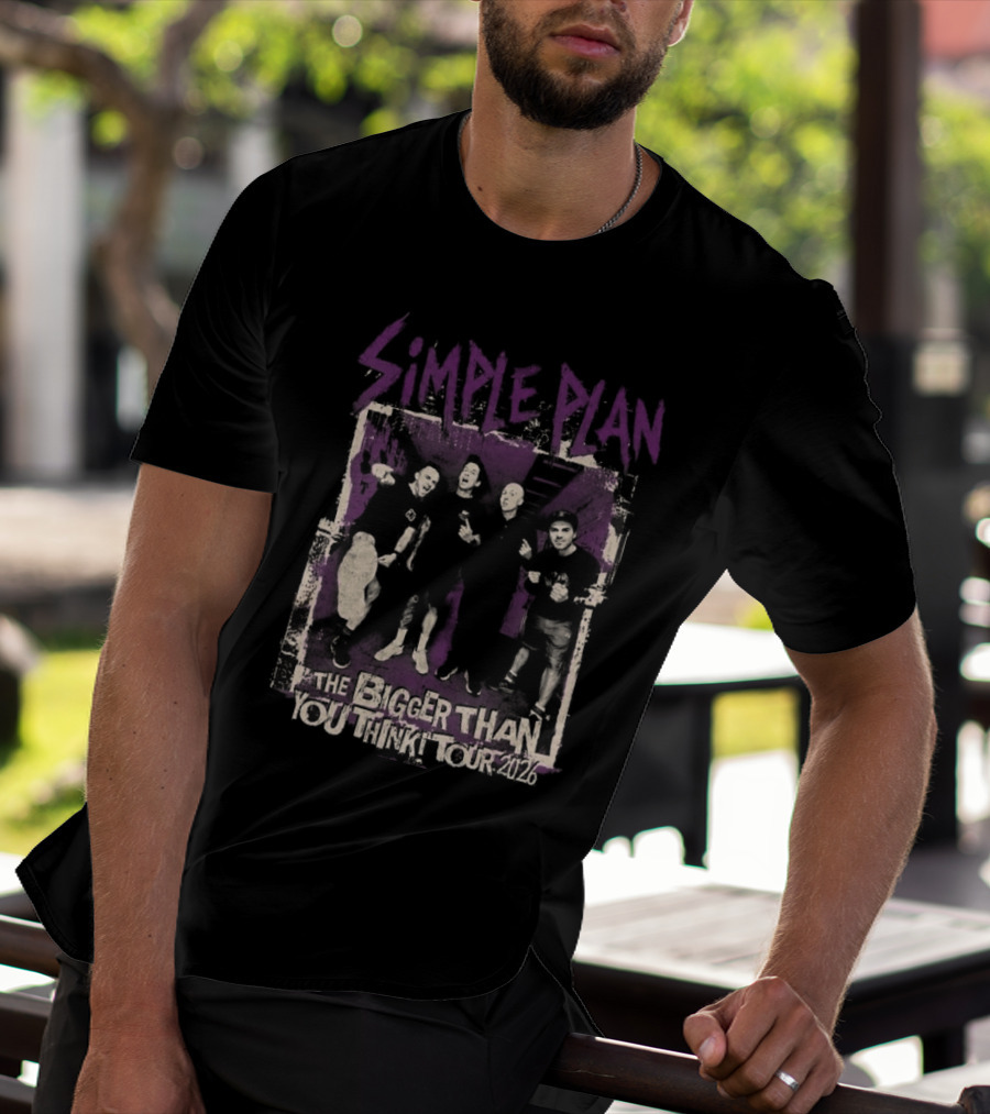 Simple Plan The Bigger Than You Think Tour 2026 The Sequel Band Photo Cities List T-Shirt