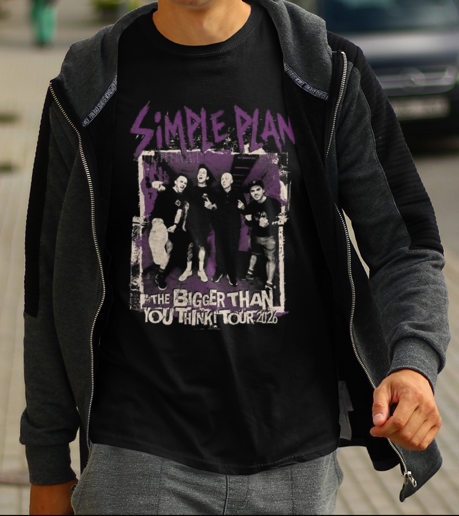 Simple Plan The Bigger Than You Think Tour 2026 The Sequel Band Photo Cities List T-Shirt
