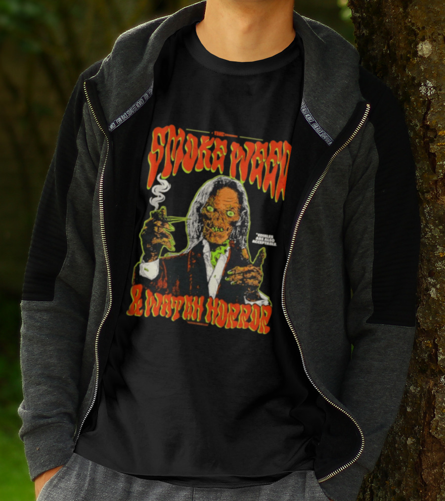 Smoke Weed And Horror With Edibles Are Also Acceptable Creepy Zombie T-Shirt