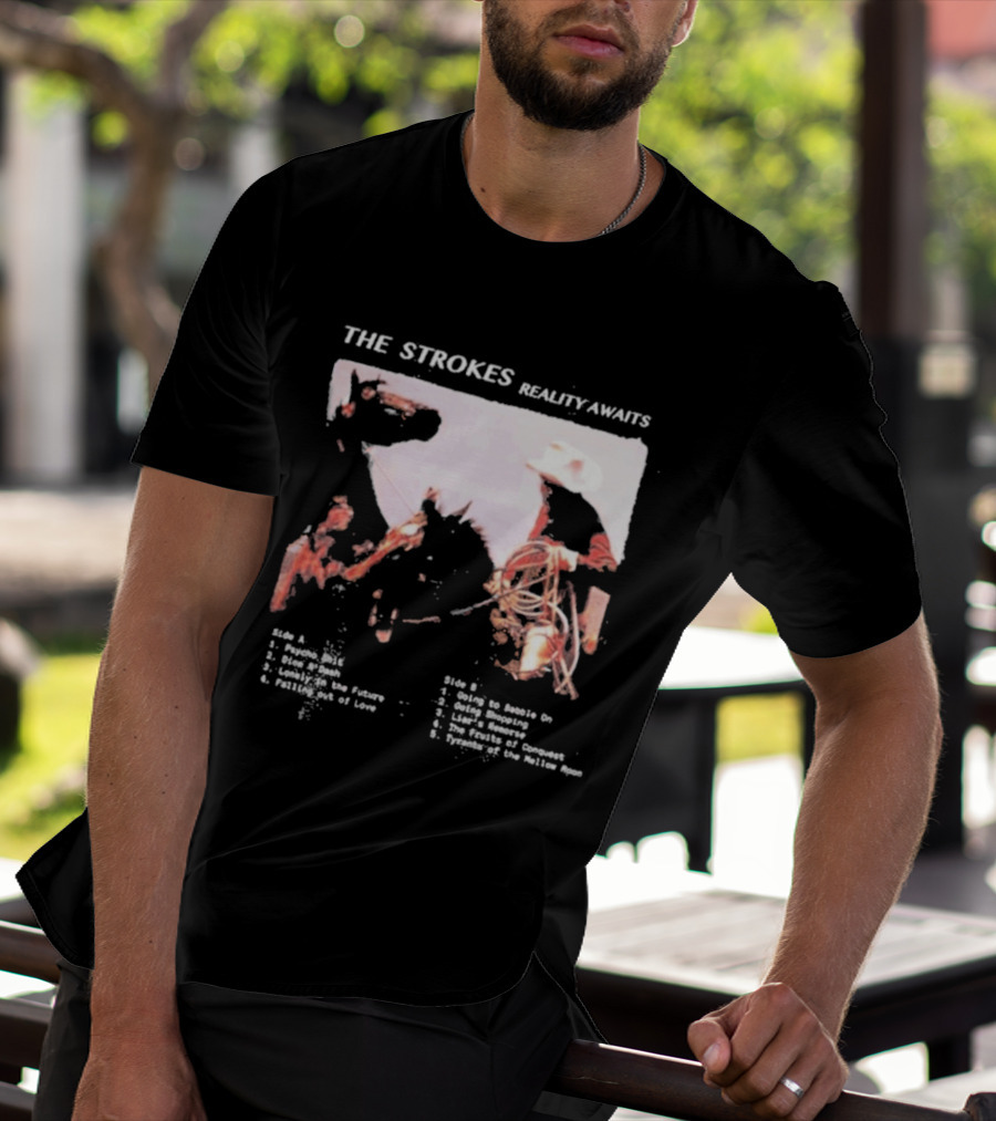 The Strokes Reality Awaits Tracklist Cowboy Imagery Future Nostalgia Space Cowboys T-Shirt