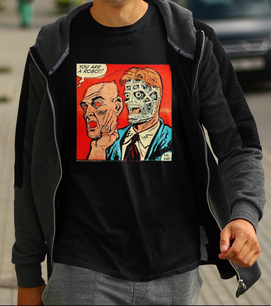 You Are A Robot Comic Style Mask Reveal The End T-Shirt