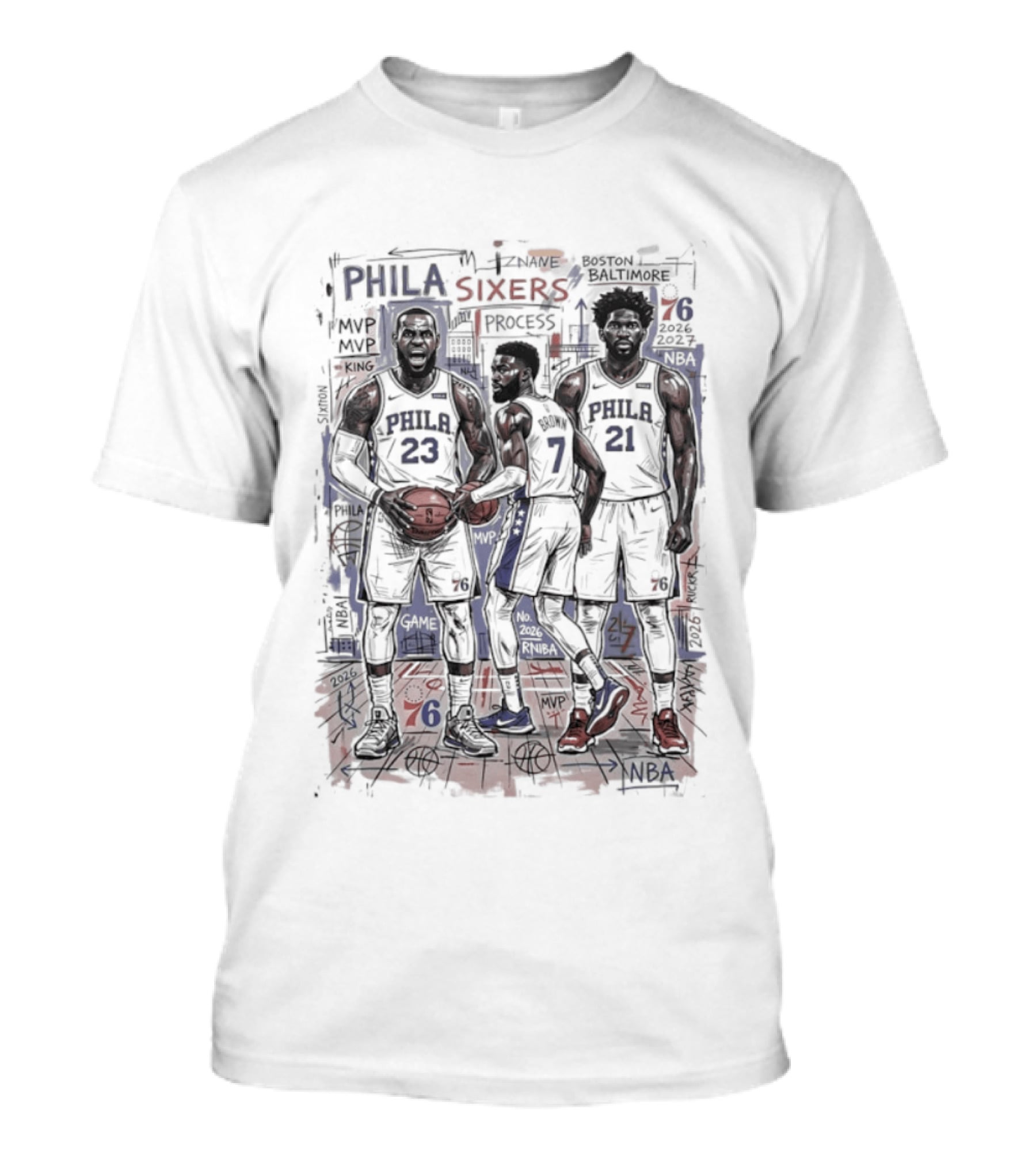 Philadelphia 76ers Big 3 Process LeBron James Jaylen Brown Joel Embiid T-Shirt
