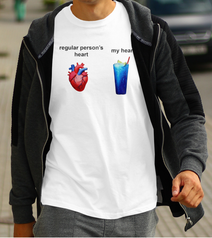 Regular Person's Heart Vs My Heart Blue Drink Emojis T-Shirt