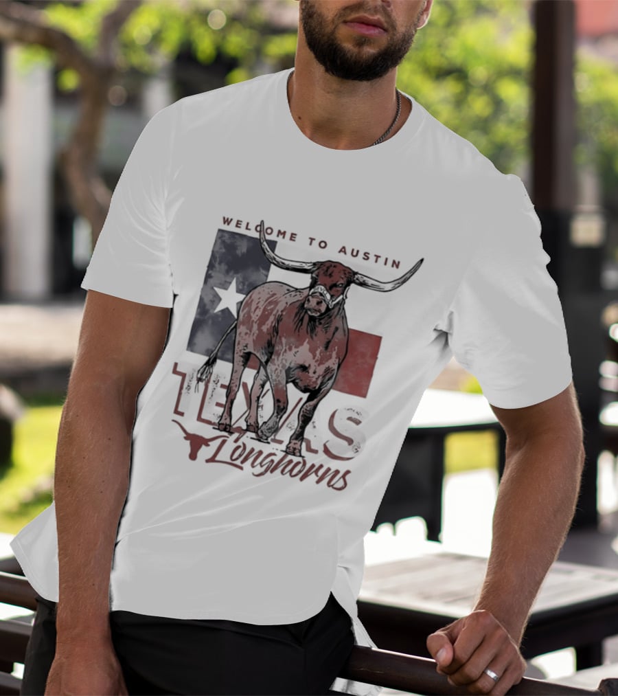 Welcome To Austin Texas Longhorns Bevo Texas Flag T-Shirt