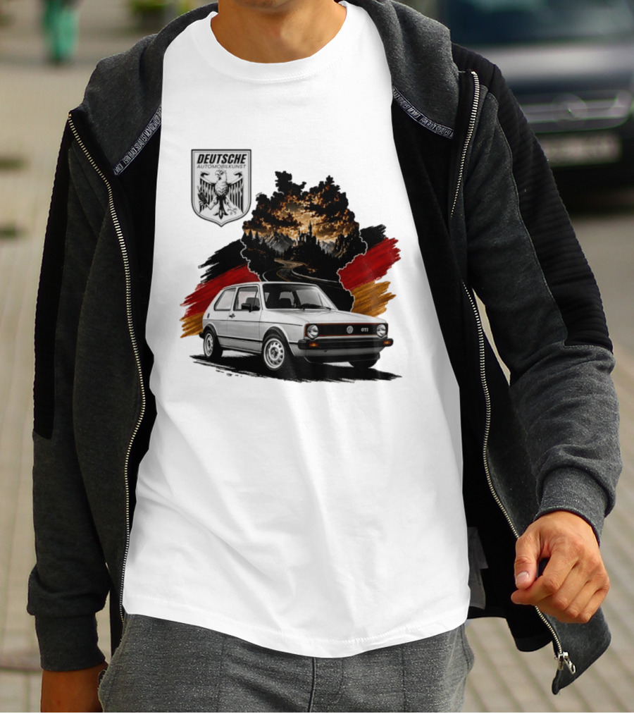Deutsche Automobilkunst Volkswagen Golf GTI Germany Map Scenic Road Eagle Crest T-Shirt