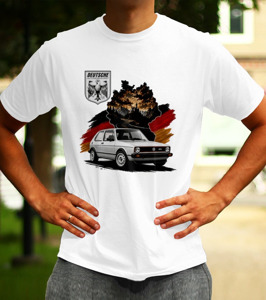 Deutsche Automobilkunst Volkswagen Golf GTI Germany Map Scenic Road Eagle Crest T-Shirt