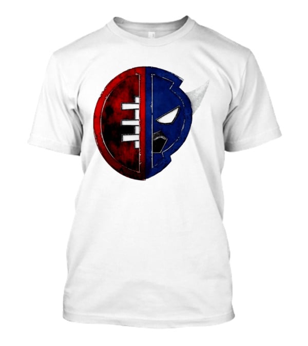 Buffalo Football Fusion Mask Emblem Red Blue Horns T-Shirt