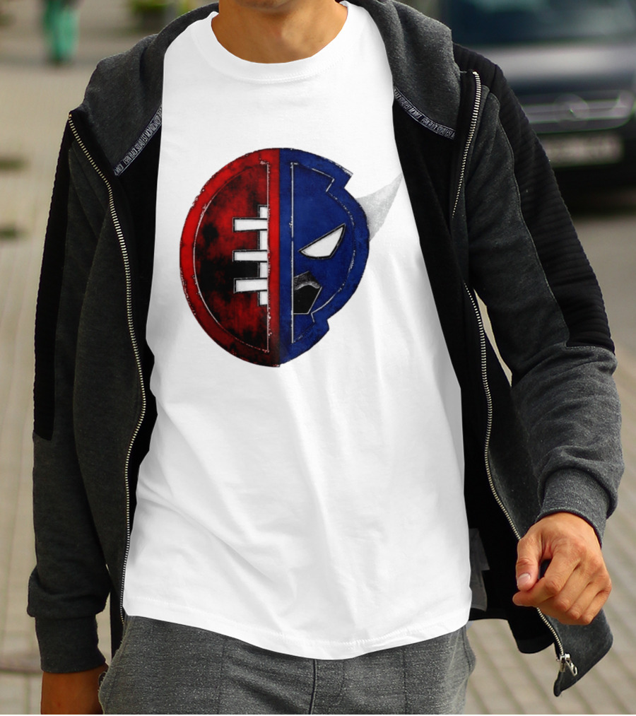 Buffalo Football Fusion Mask Emblem Red Blue Horns T-Shirt