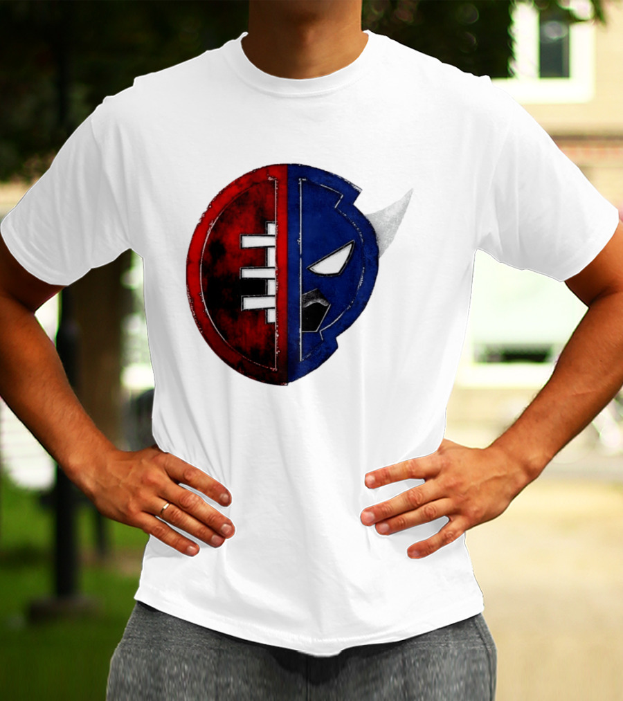 Buffalo Football Fusion Mask Emblem Red Blue Horns T-Shirt