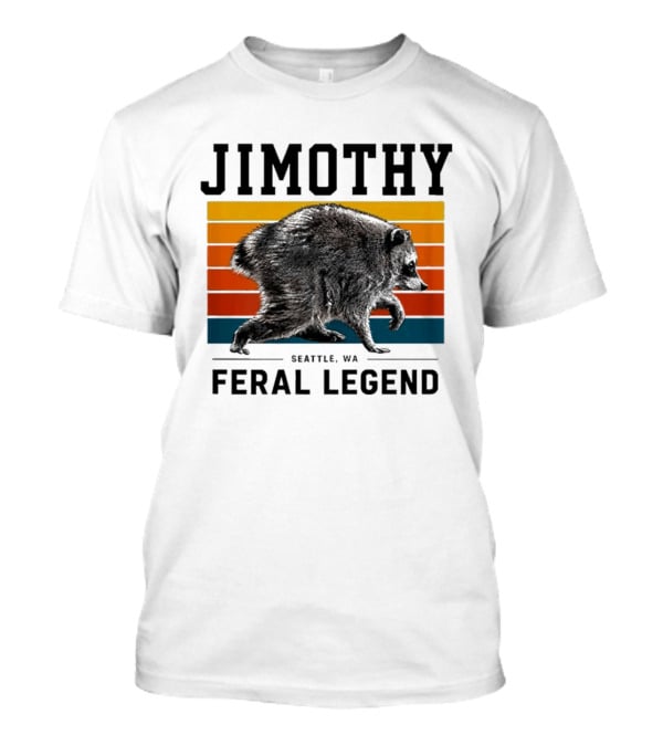 Jimothy Feral Legend Seattle WA Raccoon Vintage Stripes T-Shirt