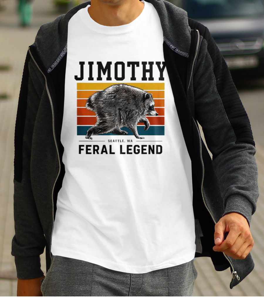 Jimothy Feral Legend Seattle WA Raccoon Vintage Stripes T-Shirt
