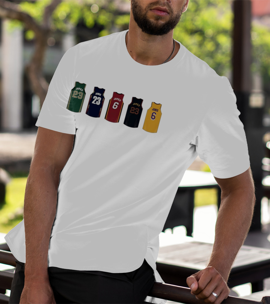 LeBron James Jersey Collection Boston Celtics Cleveland Cavaliers Miami Heat Los Angeles Lakers T-Shirt