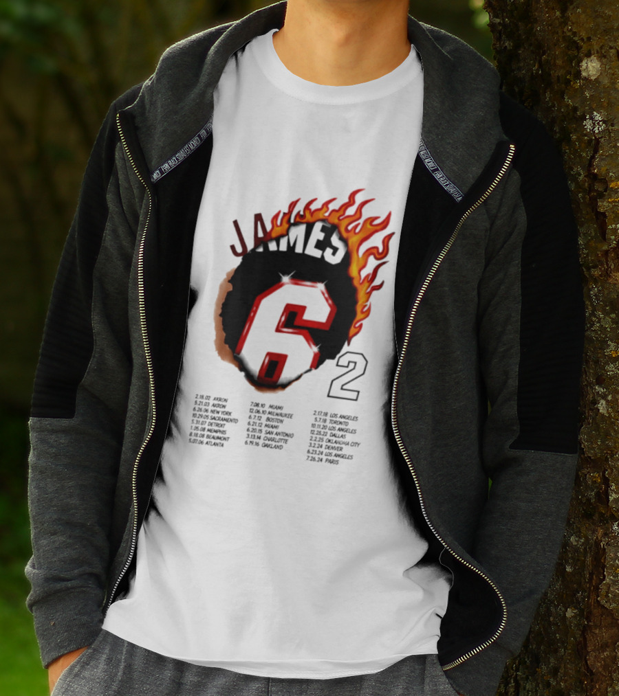 LeBron James 6 Burning Number With Game Dates T-Shirt