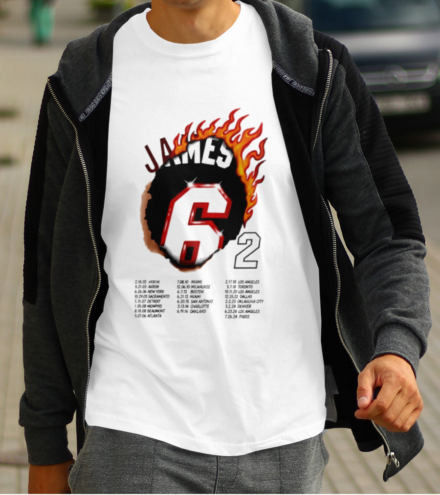 LeBron James 6 Burning Number With Game Dates T-Shirt