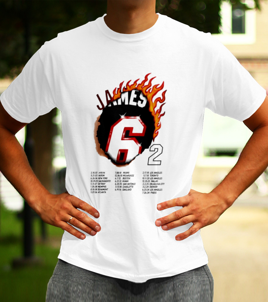 LeBron James 6 Burning Number With Game Dates T-Shirt