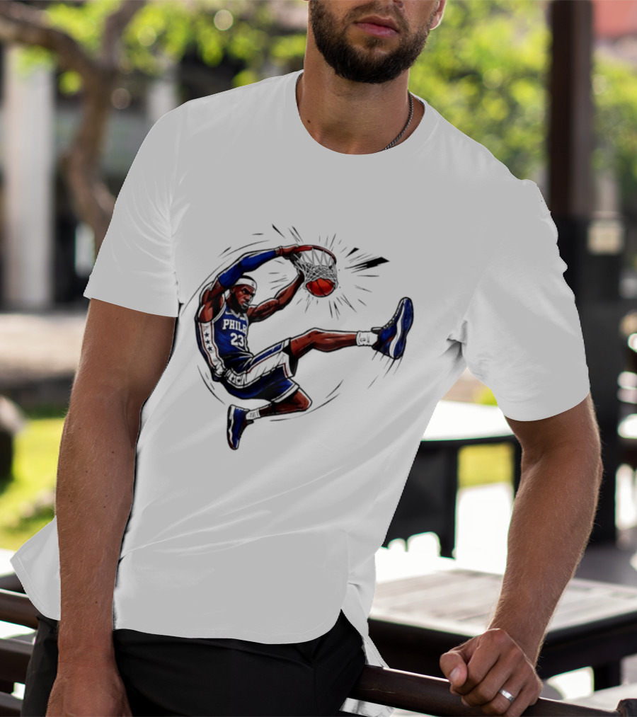 Philadelphia 76ers Phila 23 Basketball Player Dunking Action T-Shirt