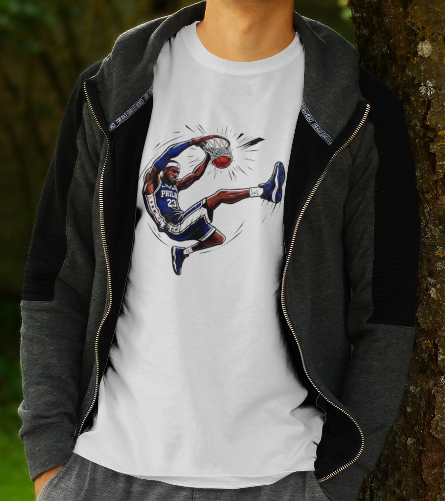 Philadelphia 76ers Phila 23 Basketball Player Dunking Action T-Shirt