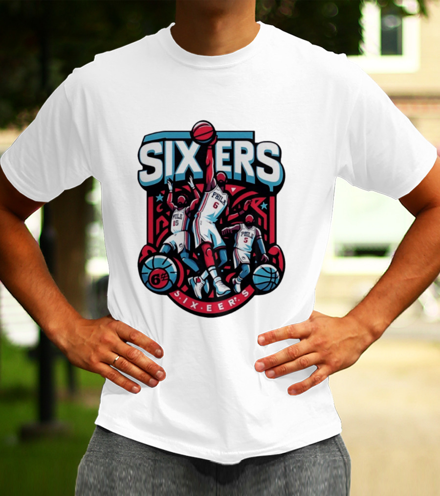 Philadelphia Sixers 2026 NBA Collage Featuring Number 6 Phila Basketball Player T-Shirt