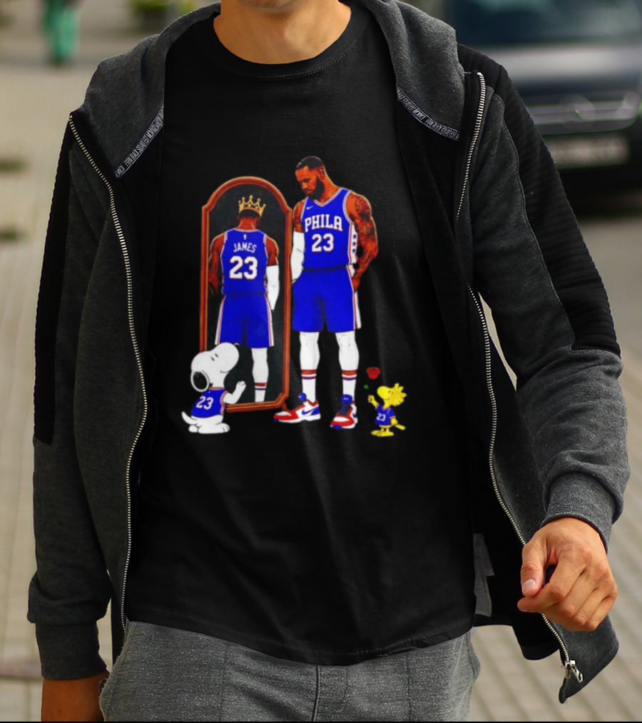 Snoopy Woodstock Mirror 23 King James Philadelphia 76ers T-Shirt